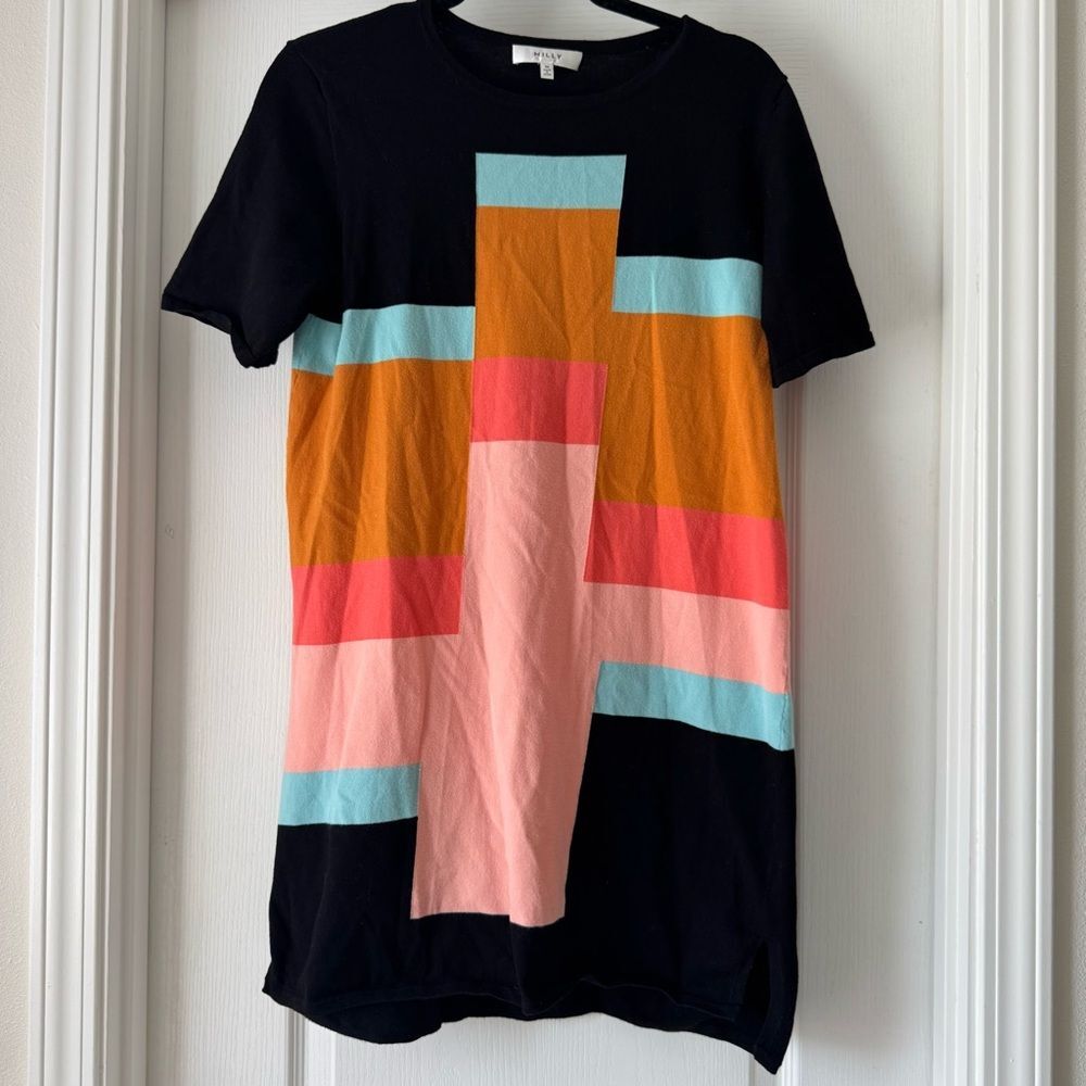 Milly Graphic Colorblock Knit Tee Dress Medium